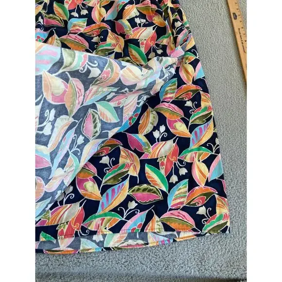 Talbots Knee Length Skirt 22W Corduroy Floral Pleated Wrap Retro Blue Orange 22 - Picture 3 of 12